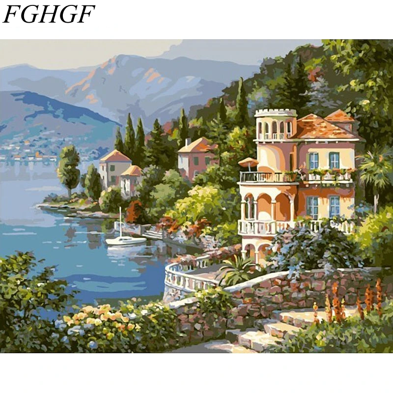 

FGHGF Frameless Seaside Seascape Diy Digital Oil Painting By Numbers Modern Wall Art Canvas Painting Acrylic Picture