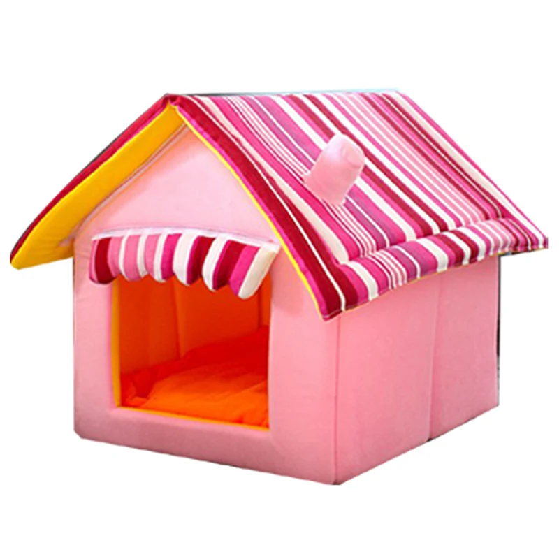PINK Съемный дизайн, собачий дом, кошачий дом, собачий дом, кровать, противоскользящая Складная со съемной подушечкой, устойчивая основа, мягкий теплый домик для питомца - Цвет: PINK
