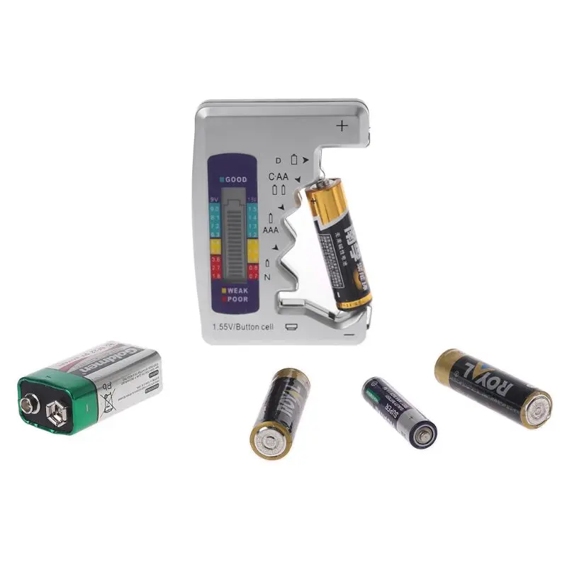 Цифровой тестер емкости аккумуляторов детектор C/D/N/AA/AAA/9V 6F22/1 55 V|Тестеры