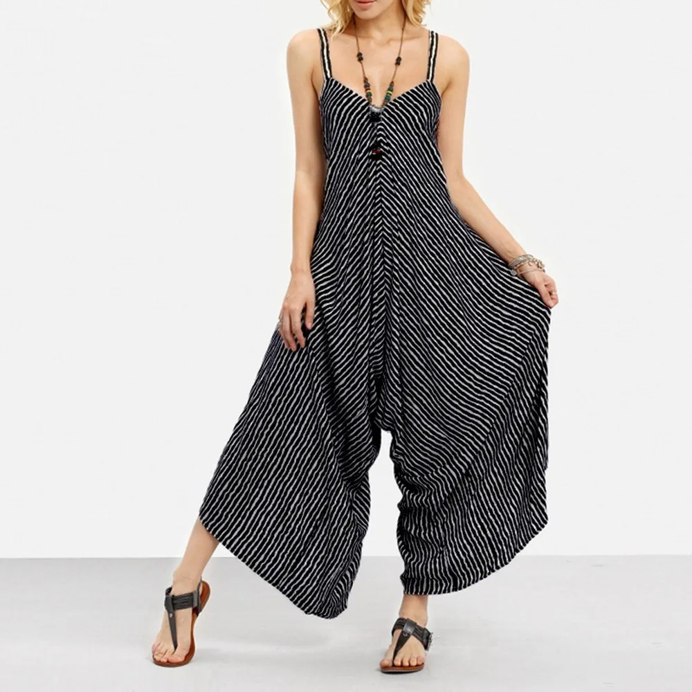 

Fashion Womens Oversized Sexy Strapless Casual Loose Striped Beach Wear Backles Loose Playsuit Party Clubwear Jumpsuit A30