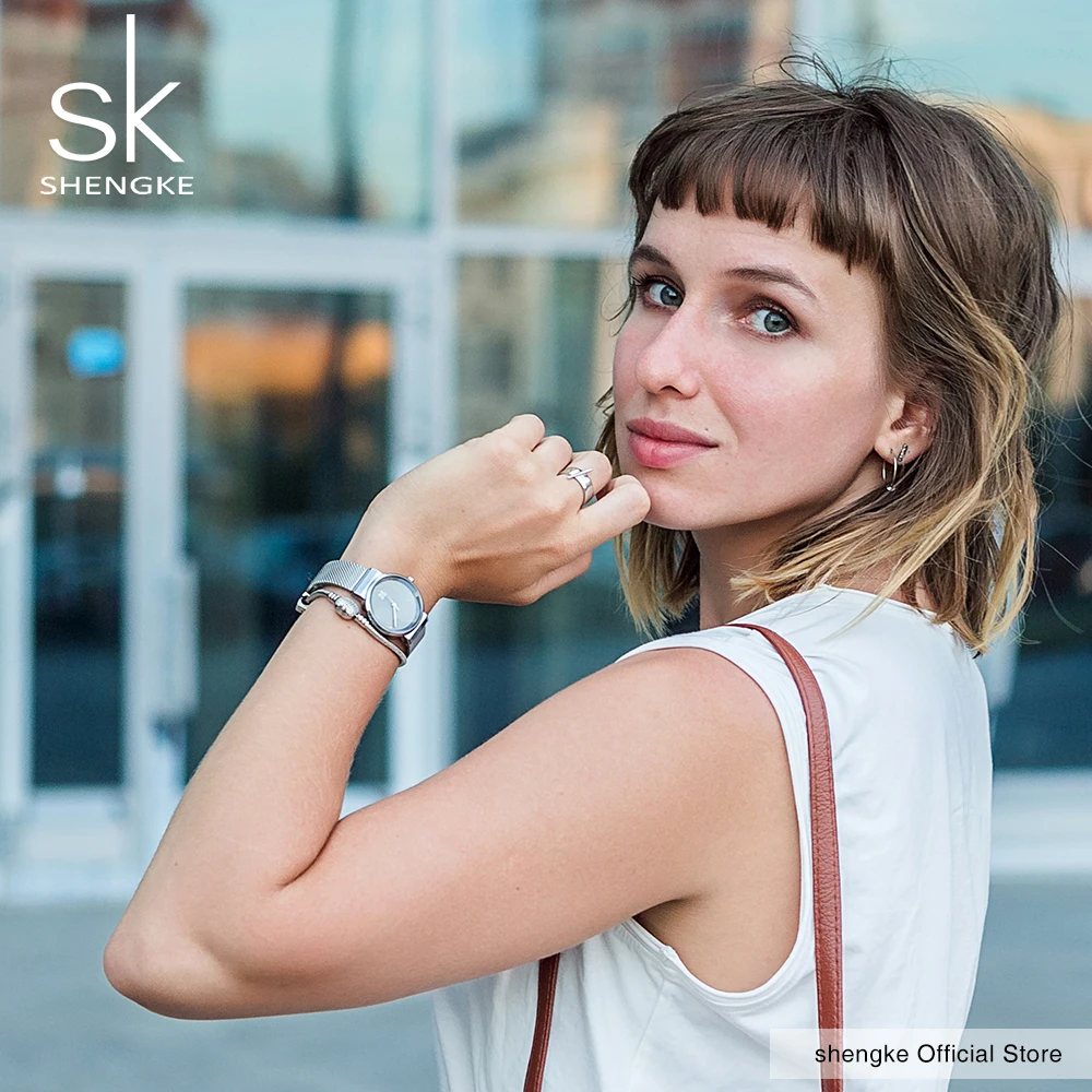 Женские наручные часы Shengke SK кварцевые с золотым циферблатом для девушек 2019 |