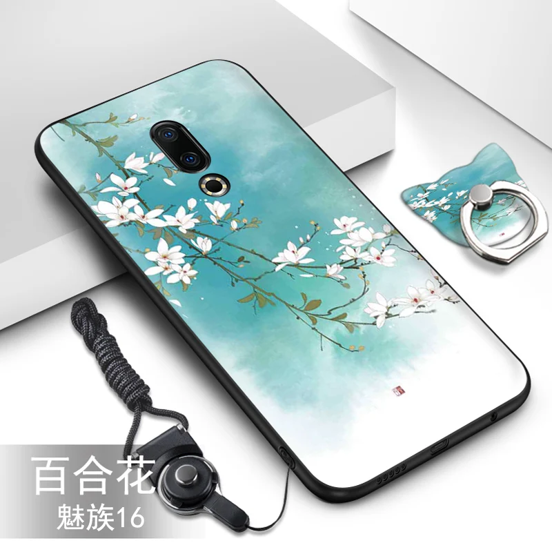 Meizu 16th plus case silicone luxury cute soft TPU cover+Lanyard with pattern Ring back cover for 16 16x |