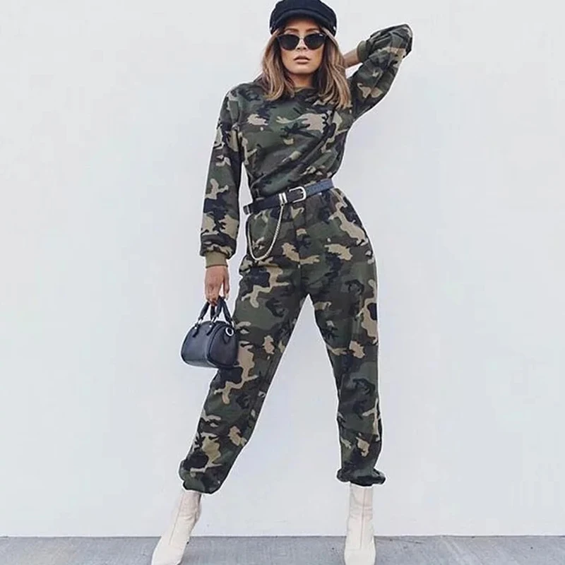 

2019 camouflage camo pants women cargo high waist pants casual trousers joggers women sweatpants streetwear Chain harem pants