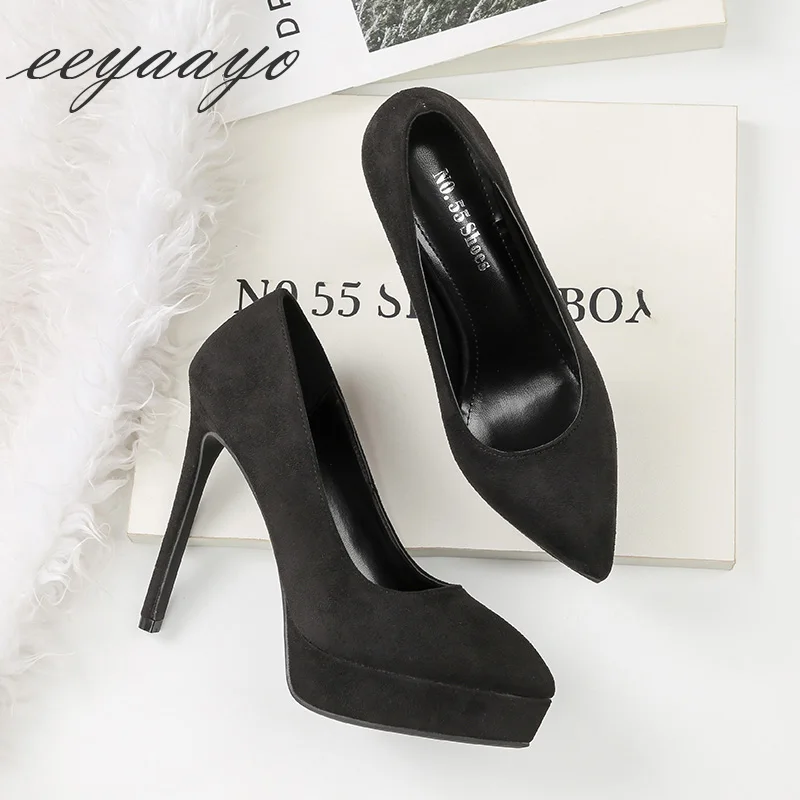 Женские туфли-лодочки на высоком каблуке однотонные черные туфли платформе с