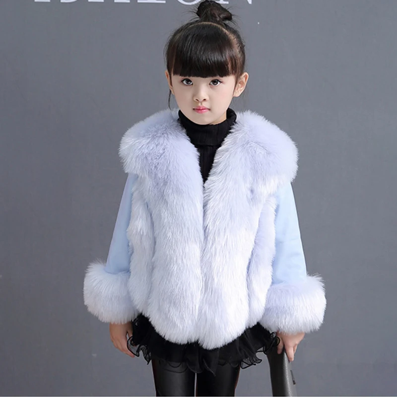 Детское зимнее пальто из искусственного меха для девочек теплая куртка лисьего