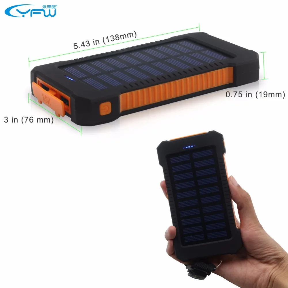 YFW 2016 водостойкий солнечный power Bank 10000 мАч Dual USB портативное солнечное зарядное