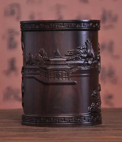 

China Solid wood carving spread its wings and fly up Brush Pot Pencil Vase