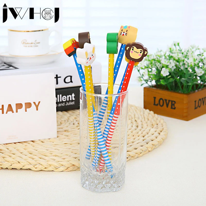 5 шт./лот креативный милый деревянный карандаш с ластик животным из мультфильма