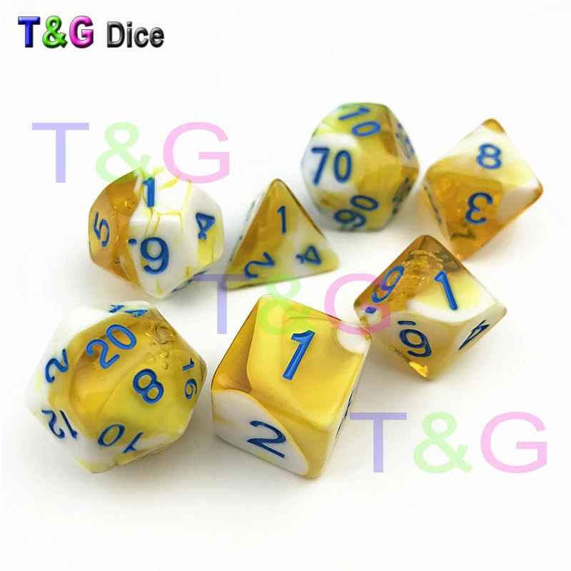 Прозрачные желтые и белые цветные кости D4-D20 для dnd для ролевых игр