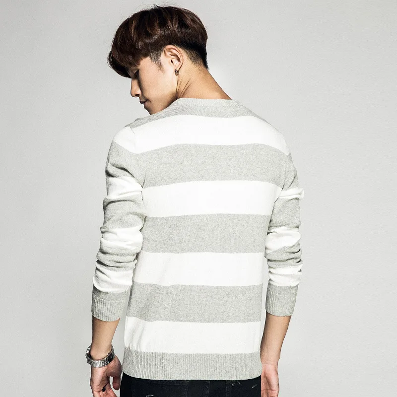 O-Neck Men Knitted Pullover Woolen Sweater Korean Style Mens Long Sleeve Striped Designer | Мужская одежда