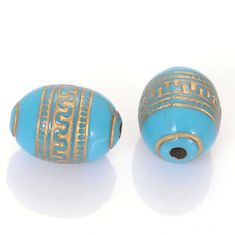Miasol 140 Pcs/Lot 10x13 MM Retro Etched Acrylic Gild Gold Lined Barrel Antique Design Beads For DIY Jewelry Making Accessories - Цвет: Blue with Gold