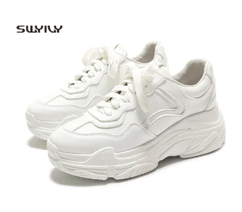 SWYIVY Chaussures/Повседневная обувь из искусственной кожи Женские белые кроссовки на
