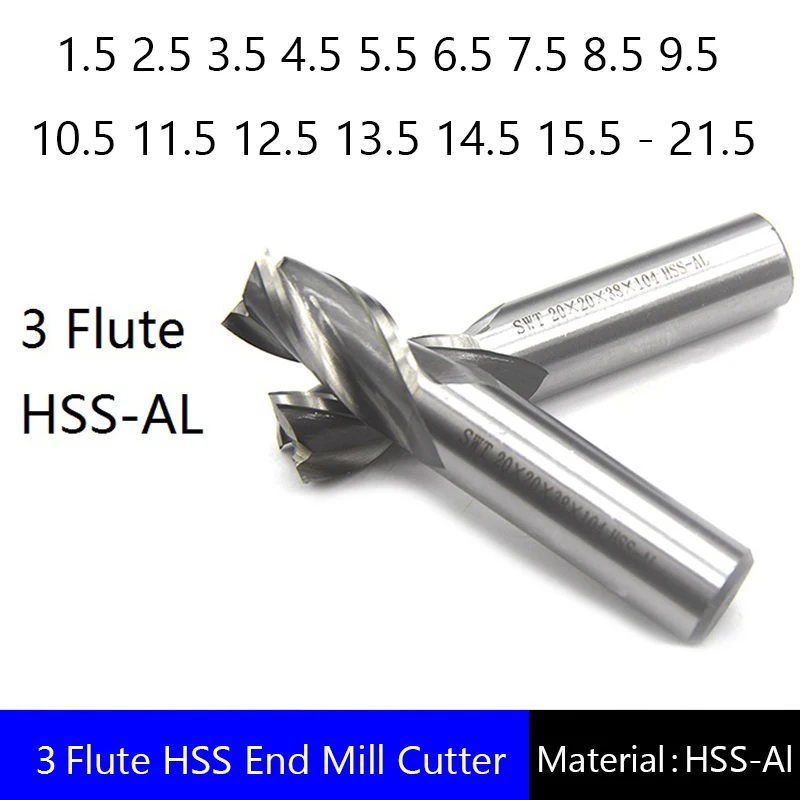 

Three 3 Flute HSS End Mill Cutter CNC Bit Milling Cutter 1.5 - 21.5