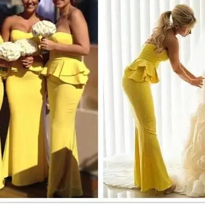 Женское платье подружки невесты длинное атласное с оборками и эластичным поясом