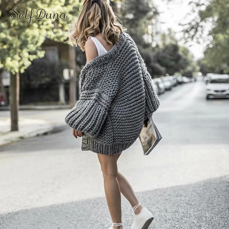 Self Duna 2019 Autumn Winter Hand Knitted Cardigan Warm Thick Sweater Coat Pull Femme Cute Tricot Pink Women Jumper |