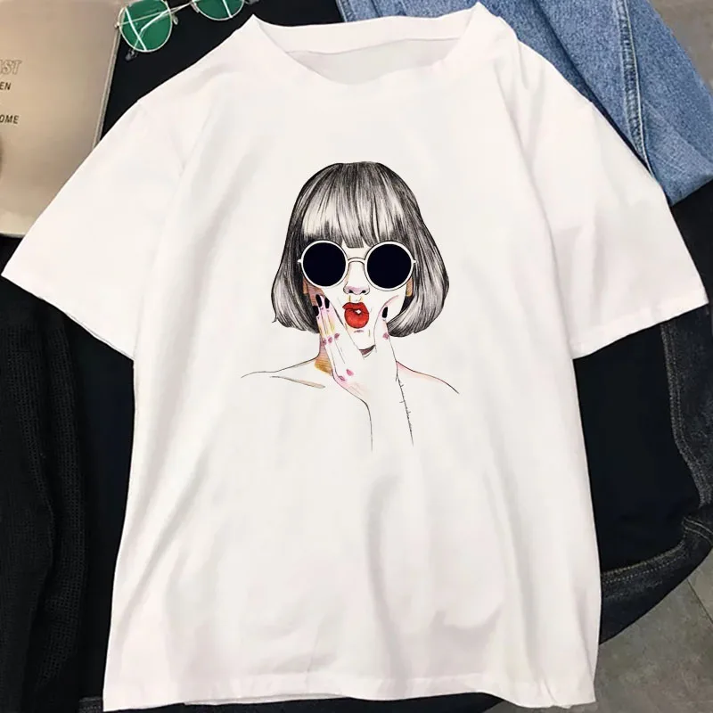 Солнечные очки девушка Графический Футболка Femme Harajuku футболка эстетическое