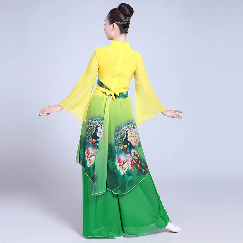 Chinese style Hanfu classical dance costumes female elegant fan costume Yangko clothing suit festival wear | Тематическая одежда и