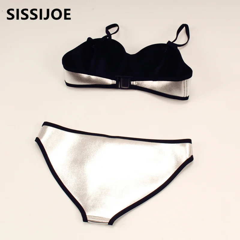 Женский купальник бикини с пуш апом золотого и серебряного цвета|womens neoprene bikini