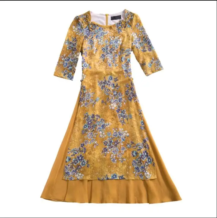2018 новый синий стиль ao dai современное китайское традиционное платье Винтаж Ципао