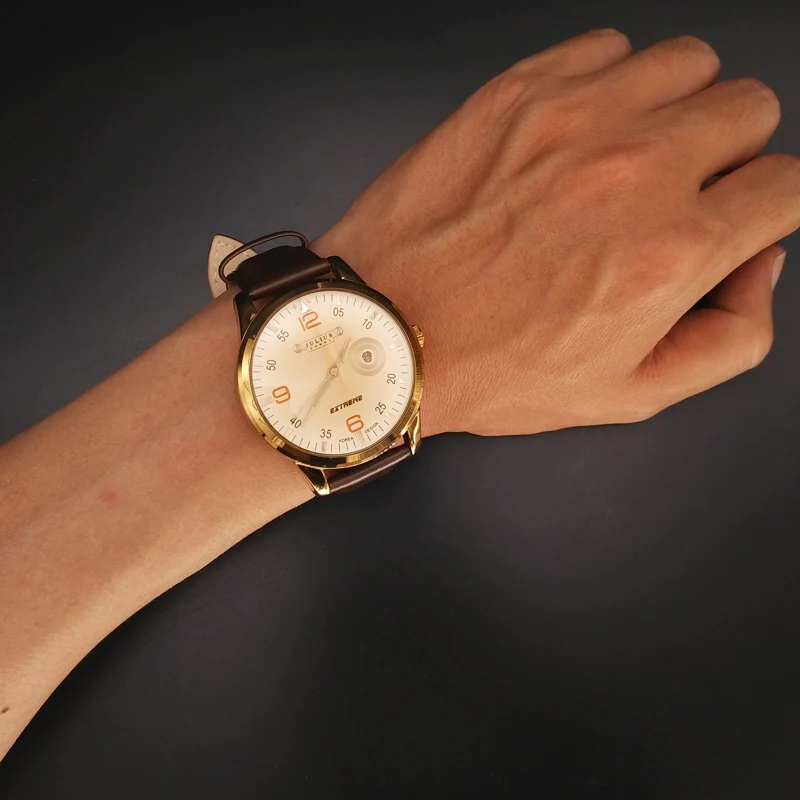 Мужские часы Julius с автоматической датой модные квадратные кожаные в ретро стиле