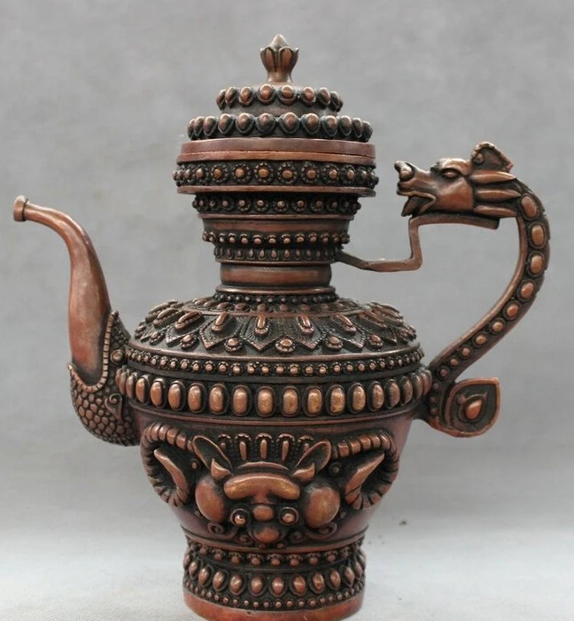 SCY 10 &quotЭлегантная Китайская красная бронза буддизм голова дракона статуя льва