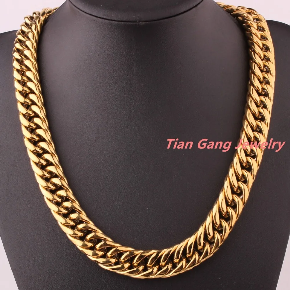 

New Heavy 7"-40" 20mm 316L Stainless Steel Gold Curb Cuban Chain Mens Womens Necklace Or Bracelet Charming Jewelry