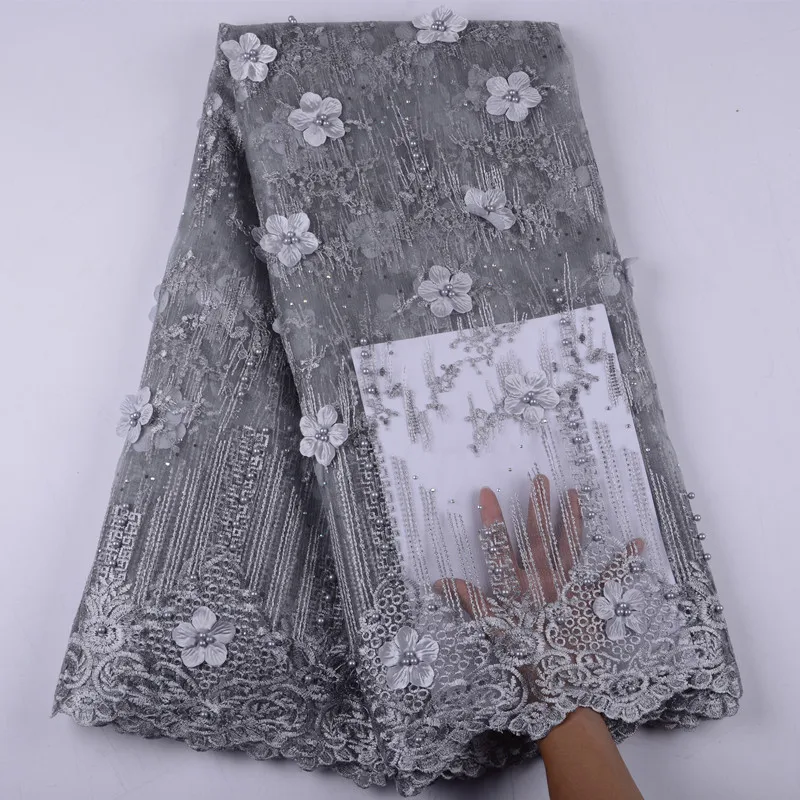 Бирюзовая 3D Цветочная ткань кружевная Африканское кружево 2019