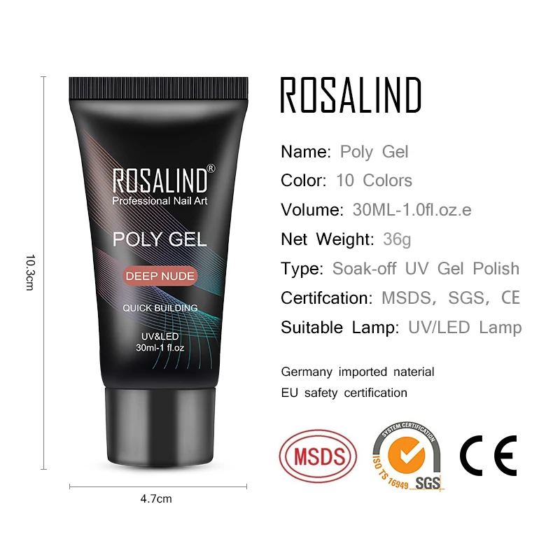 Полигель ROSALIND для наращивания ногтей УФ светодиодсветодиодный лампа дизайна