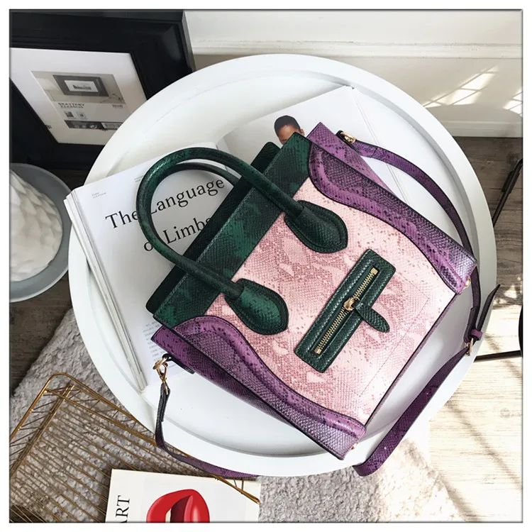 Leather Serpentine Luxury Patchwork Women Shoulder Bags Brand Cross body bag snake skin women Satchel Bag Purse | Багаж и сумки