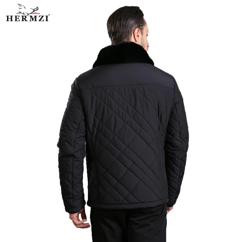 HERMZI 2022 New Winter Jacket Men Padded Jacket Coat Cotton Black Winter Coat Rex Rabbit Fur European Size Winter Clothes Men