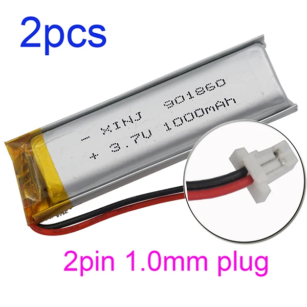 2pin 1.0mm plug XINJ 2 шт. 3,7 в 1000 мАч li ion аккумулятор литий-полимерный Батарея 2pin 1,0/1,25/1,5/2,0/2,54 мм разъем для Камера навигации bluetooth телефон 901860 - Цвет: 2pin 1.0mm plug