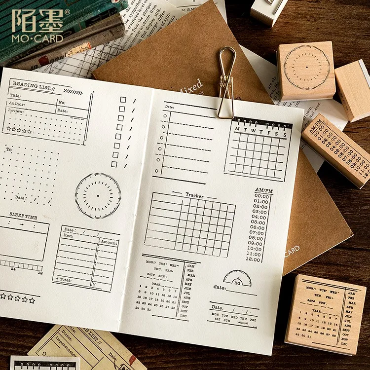 Винтажная записывающая записная книжка планировщик времени штамп DIY деревянные