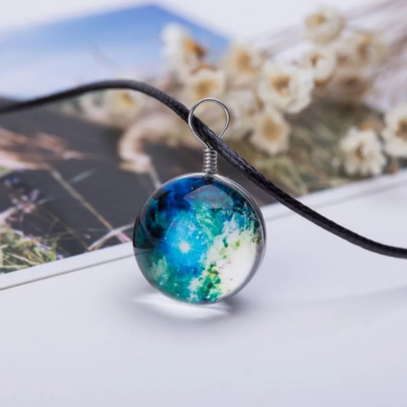 Women galaxy necklace Glass Ball Pendant Choker New Design Luminous Stars For Gift Party Jewelry Rope Chain | Украшения и