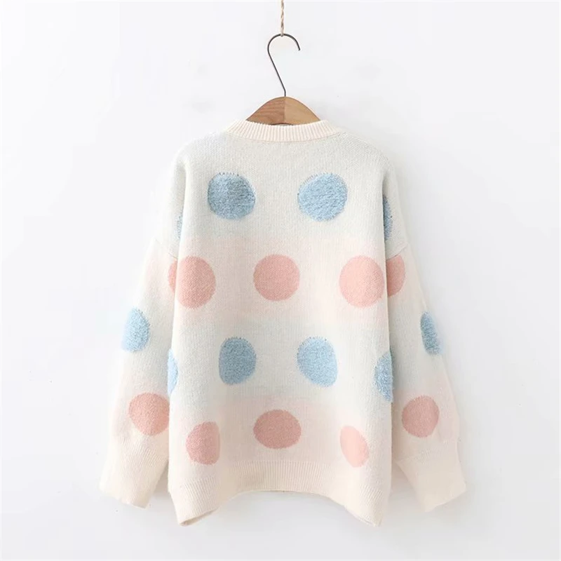 LUNDUNSHIJIA High Quality Towel Embroidered Circle Dots Sweaters Women 2018 Winter Loose Pullovers Knitted Female Sweater | Женская