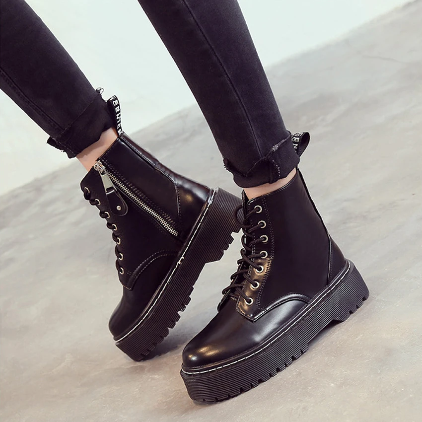 Новые модные женские ботинки черные ботильоны на молнии с круглым носком обувь
