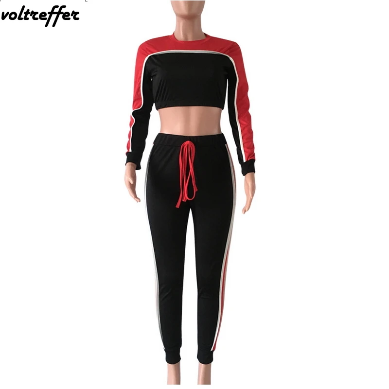 Красный и черный лоскутный комплект из двух предметов повседневная одежда