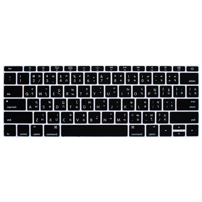 Black HRH тонкий США тайский силиконовый чехол для клавиатуры для MacBook Pro 13 дюймов A1708( версия без сенсорной панели) для Macbook 1" A1534 - Цвет: Black