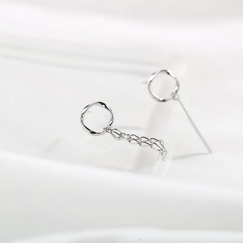 S925 sterling silver asymmetric circle tassel earrings with stylish and simple personality E16450 | Украшения и аксессуары