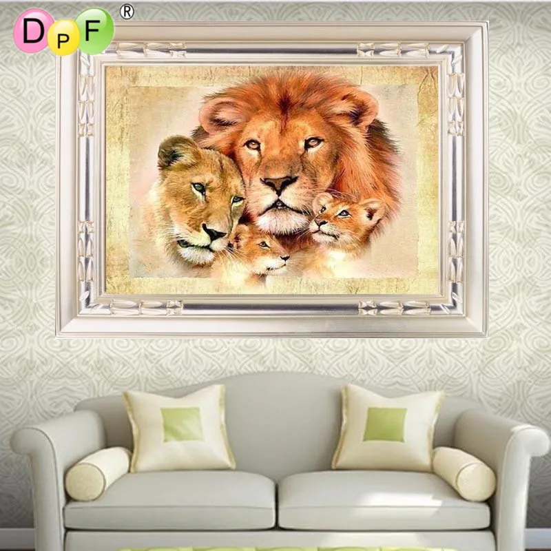 DPF 5D круглый полный картина вышитая бисером Лев Семейные наборы стразов