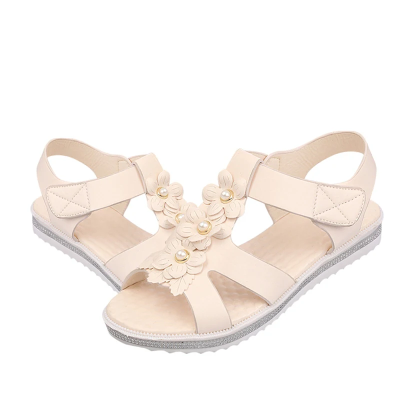 BeautyFeet/Новинка; женские босоножки в богемном стиле; женские босоножки на платформе с бусинами; пляжные сандалии на застежке-липучке с цветочным узором; женская повседневная обувь