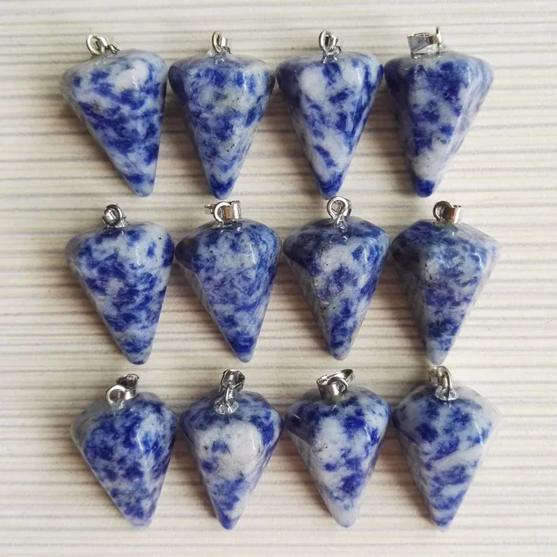 sodalite натуральная подвеска в виде каменного маятника смешанные конусные подвески каменный Шарм Подвеска для изготовления ювелирных изделий 12 шт./партия