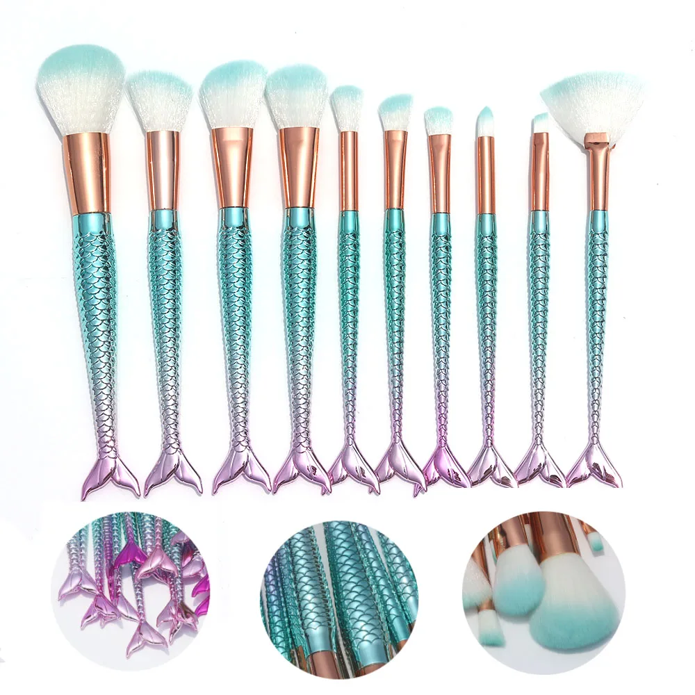 AiceBeu 10Pcs Mermaid fish Tail Shape Blending Brush Foundation Cosmetic Makeup Beauty Contour Brushes Maquiagem on. АйсБью 10 шт. Кисти для растушевки макияжа Mermaid fish Tail Shape Foundation Cosmetic Makeup Beauty Contour Brushes Макияж.