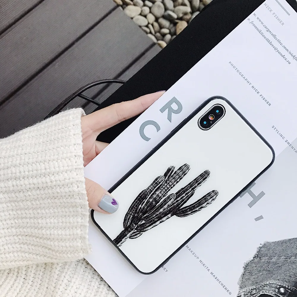 KJYKJ закаленное Стекло чехол для iphone х Одуванчик кактус зеркальный блеск задняя