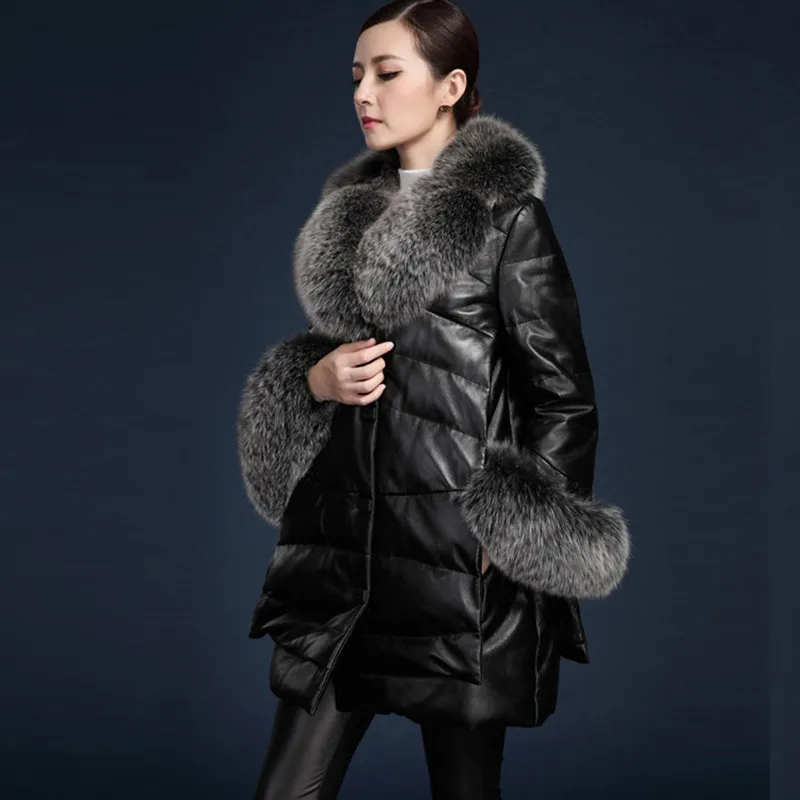2018 зимняя новая женская натуральная кожа пальто кожаный пуховик роскошный Лисий