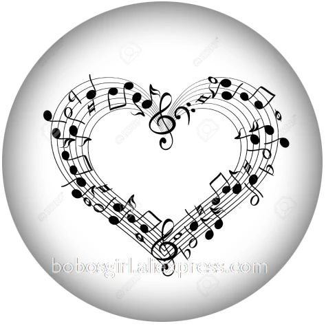 Музыкальные заметки ЛЮБОВЬ СТЕКЛЯННАЯ Кнопка DIY ювелирные изделия круглые фото Кабошоны с плоской обратной стороной DA1157 - Окраска металла: A5907