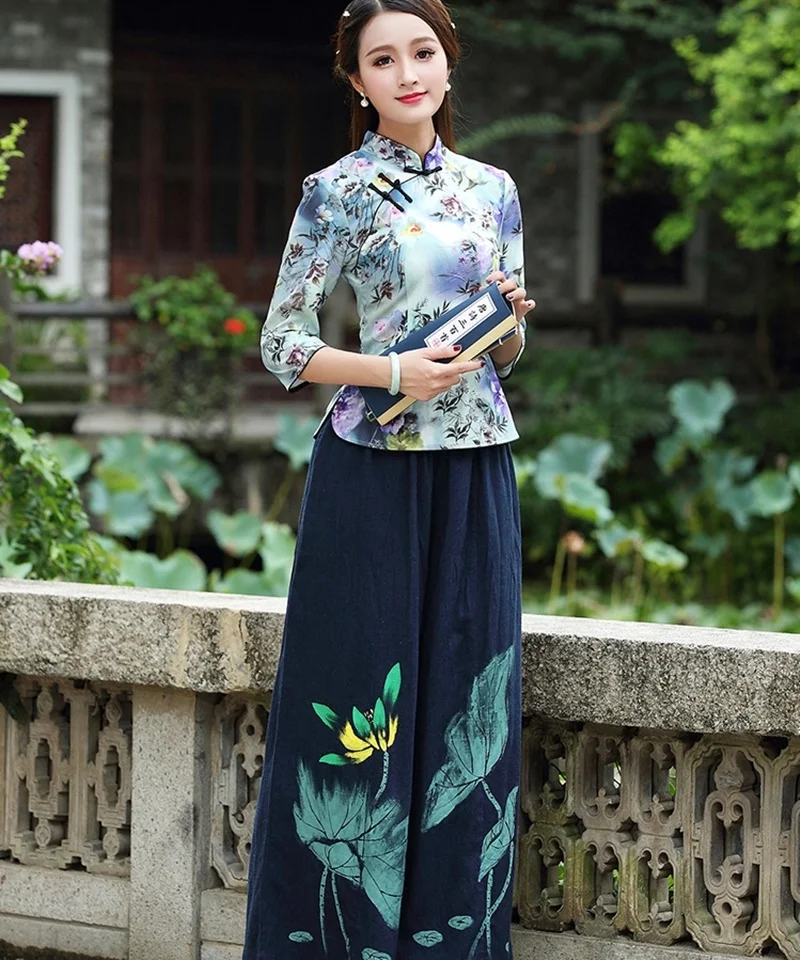 Китайские Топы Cheongsam для женщин весна лето Шанхай Тан одежда Женская Ретро винтажная рубашка женские китайские Топы TA1525