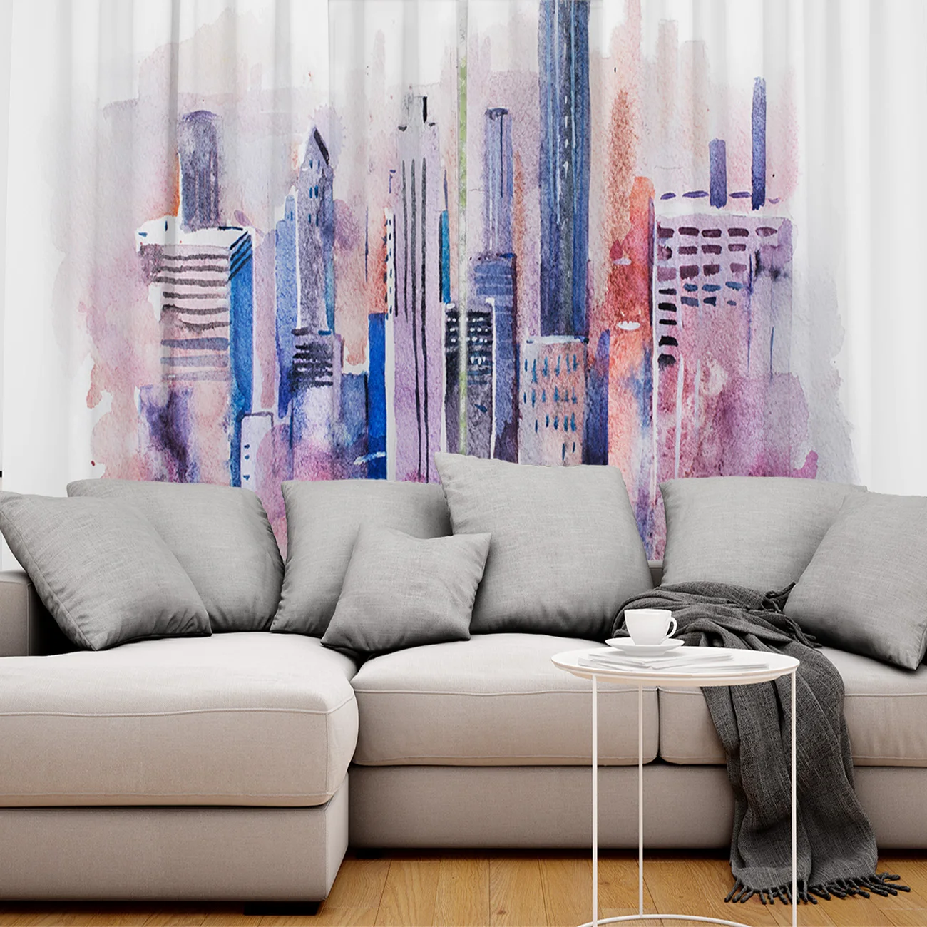 

Curtains Watercolor Architectural City Window Curtain Living Room Bedroom Home Decoration Panel Window Treatment