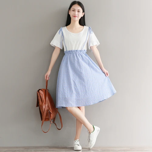 Mori Girl летнее женское милое платье круглый воротник лоскутный плед vestidos De Festa