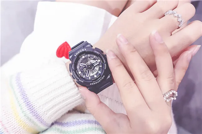 black white Ulzzang многофункциональные электронные спортивные часы женские водонепроницаемые силиконовые студенческие наручные часы с большим циферблатом подарок Montre Femme - Цвет: black white