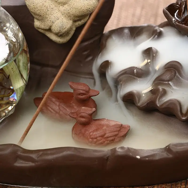 

Buddha Backflow Incense Burner Chinese Crafts Plant Vase Smoke Waterfall Incense Holder Aromatherapy Home Office Table Decor